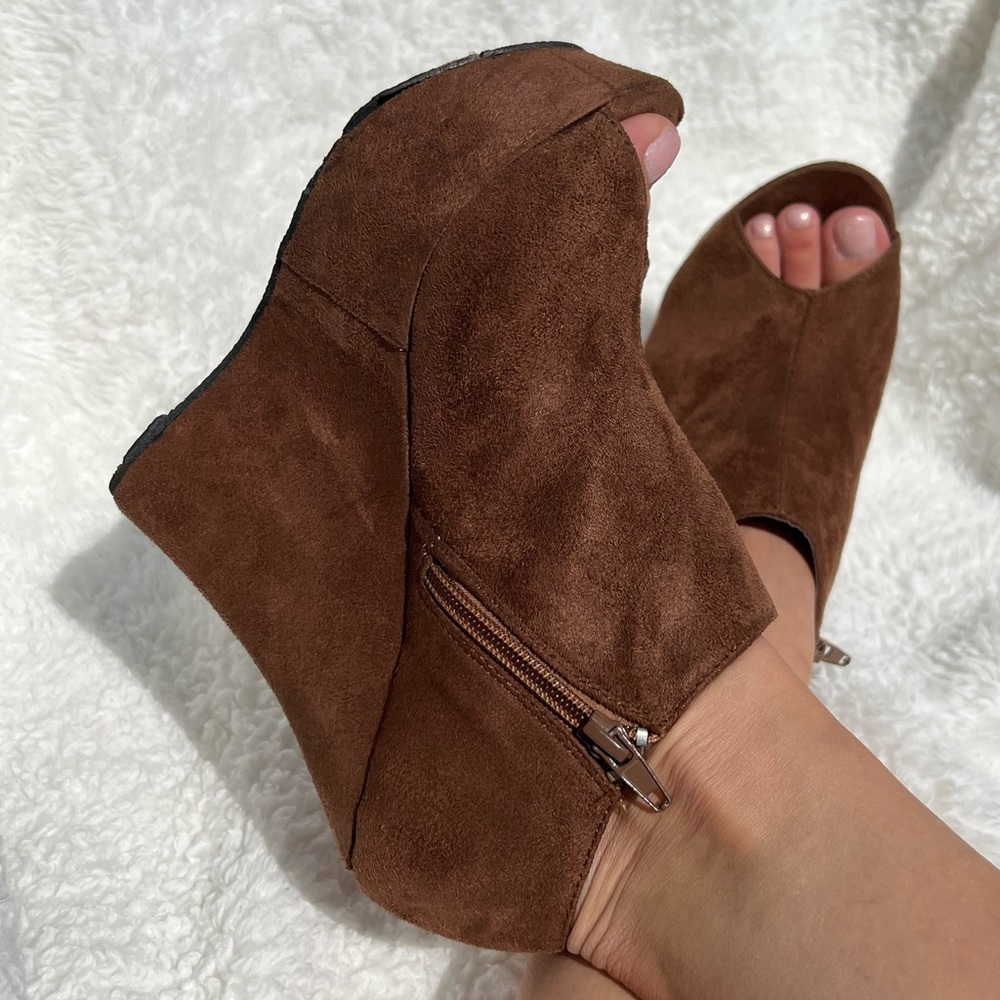 Brown Zip Platform Bootie Heels